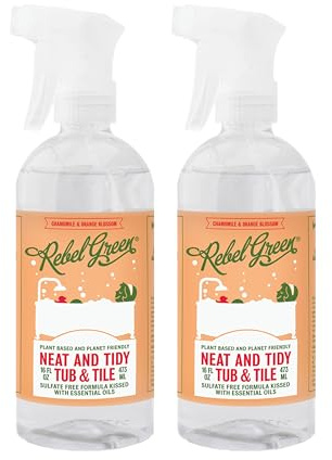 Rebel Green Neat and Tidy Tub & Tile Bathroom Cleaner Spray - Chamomile Orange Blossom Scent - Plant-Based Formula for Showers, Sinks, Tubs, Toilets, and Tile - 16 fl oz - 2 Pack