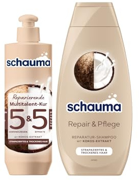 Schauma 5&5 Reparierende Multitalent-Kur (300 ml) Haarmaske Haarkur Splissversiegelung & Schwarzkopf Reparatur-Shampoo Repair & Pflege (400 ml) repariert Kokos-Extrakt