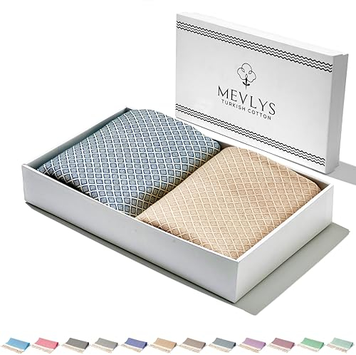 MEVLYS Saunatuch Hamamtuch [2er Set] Strandtuch Saunahandtuch groß 100x180 Duschtuch Strandhandtuch Picknickdecke Yogatuch Baumwolle Extra Leicht Damen&Herren (Petrol Blau/Pastellbeige)