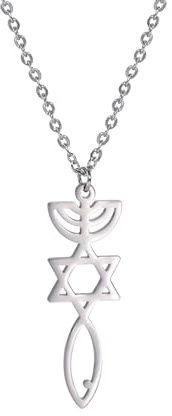 EUEAVAN Messianic Seal Necklace for Women Star Of David Jesus Fish Menorah Necklace Messianic Seal of Jerusalem Pendant Jewish Religious Amulet Hanukkah Jewelry Gift Token of Prayer (silver)