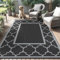 GENIMO Outdoor Teppich Wetterfest 180x275cm, Waschbarer Picknickdecke Wendbar UV-bestandig Plastik-Strohhalm Mattee, Außenteppich für Wohnmobil, Deck, Hinterhof, Garten, Balkon, Pool, Schwarz & Grau