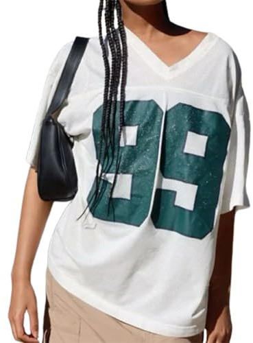 CocMouse Women's Y2k Oversized Jersey Shirts Sporty Aesthetic Number Graphic Print Jersey Shirt Loose Fit Preppy Clothes (White, S)