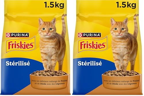 FRISKIES pour Chats Stérilisés Au Poulet, à la Dinde et aux Légumes - Croquettes pour Chat Adulte - 1,5kg (Lot de 2)