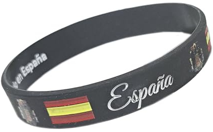 Tiendas LGP - Pulsera de Goma de Silicona con diseño de Bandera de España y Escudo, Negra