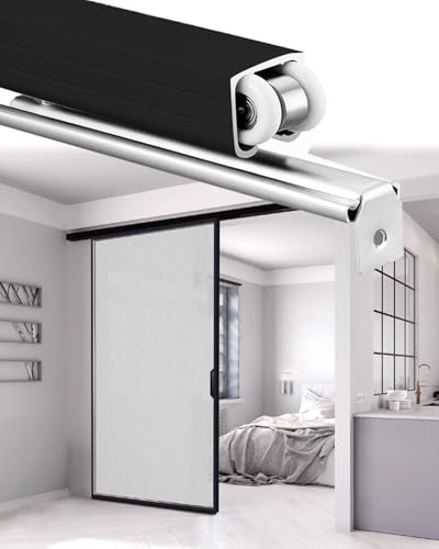 Kit Porte Coulissante Porte Coulissante avec Kit de Quincaillerie, Système de Rails Cachés, Mini-Rail de Porte de Grange Coulissante avec Poulie, 123 150 184 242 244 270 320cm(80 cm/31.5 inch)