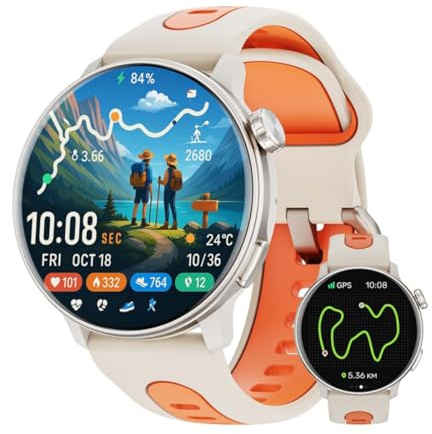 AIEK Montre intelligente GPS, montre de course pour homme et femme, écran AMOLED de 3,6 cm, boussole, appel Bluetooth, étanchéité IP68, fréquence cardiaque, montres intelligentes militaires