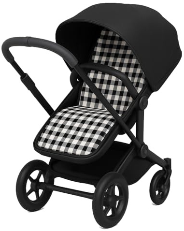 Colchoneta Universal Transpirable para Silla de Paseo – Compatible -Bugabo - Jané, Inglesina, Easywalker, Kinderkraft, UPPAbaby – Funda de Verano para Carrito de Bebé (Arneses sí, Vichy negro)