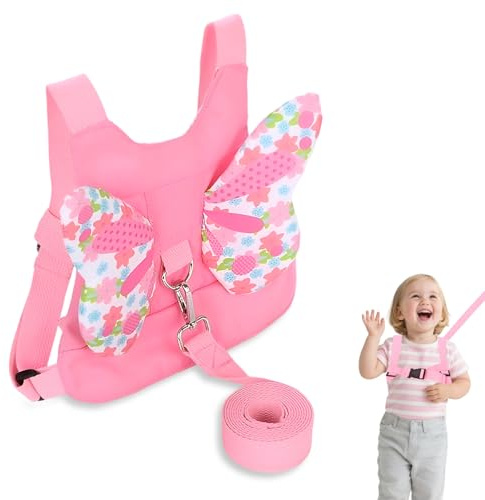 Eclovane 3-in-1 Adjustable Toddler Safety Harness with Butterfly Design, Breathable Cotton & Nylon Leash for Kids 1-6 Years, Pink