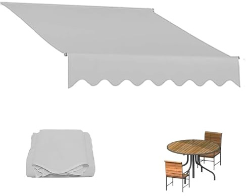 Toldo retráctil impermeable de 5 x 4 m, material de toldo gris claro para balcón, jardín, mercado, parasol duradero para toldos manuales de 2,5/3/3,5/4/4,5/6 m