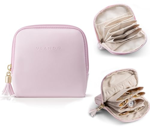 VLANDO Mini Jewelry Travel Case,Jewelry Pouch Bags with Zipper, Velvet Jewelry Organizer Storage Bag for Bracelet Rings Earring Travel Essentials Gifts for Women Girl - Pinkish Purple