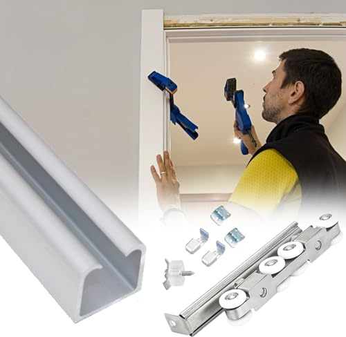Sistema de riel de aluminio para puerta corredera, 914 cm, longitudes ajustables de 61 cm a 350 cm, accesorios y accesorios para puertas correderas lisas, acabado negro