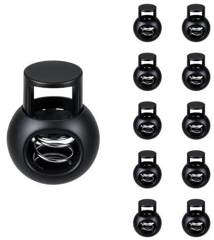 Apausvcm 10Pcs Shoe Lace Tie Locks, Plastic Cord Locks Double Hole Drawstring Stopper Fastener Black Spring Cord Lock for Shoelaces Drawstrings Paracord Clothing Bags Sweatpants Hats