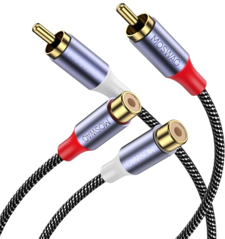 MOSWAG RCA Cables, Conector Dorado Doble RCA Macho a Hembra Estéreo Audio Cable de Extensión para Receptores Estéreo, Altavoces, Amplificadores,5M