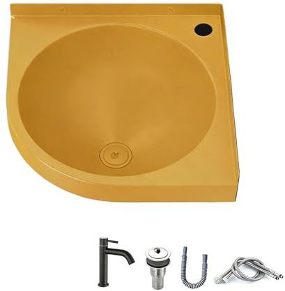 Lavabo de Esquina de Acero Inoxidable para Baño con Grifo, Fregadero Multiusos para Caravanas, Autocaravanas y Cocinas de Apartamentos Pequeños, Baños, Barcos y Bares(Gold)