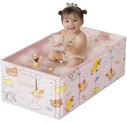 Bañera Bebé Plegable, Modelo Portátil para Recién Nacidos y Niños 0–3 Años, Diseño Ahorra Espacio con Animales, PVC Impermeable, para Ducha, Viaje y Casa, Amarillo