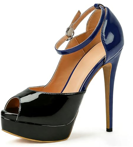 Azul,40 EU,Sandalias de tacón Stiletto Peep Toe para Mujer con Correa Ajustable en el Tobillo y Corte Lateral Multicolor para Fiesta de Noche Boda invitada Prom Salida