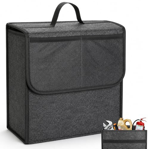 VINATO Organizador Maletero Coche de Fieltro, Bolsa Maletero Coche, con 2 Bolsas de Malla, Resistente Caja Organizador Almacenamiento para Vehículos (29X15×30cm)