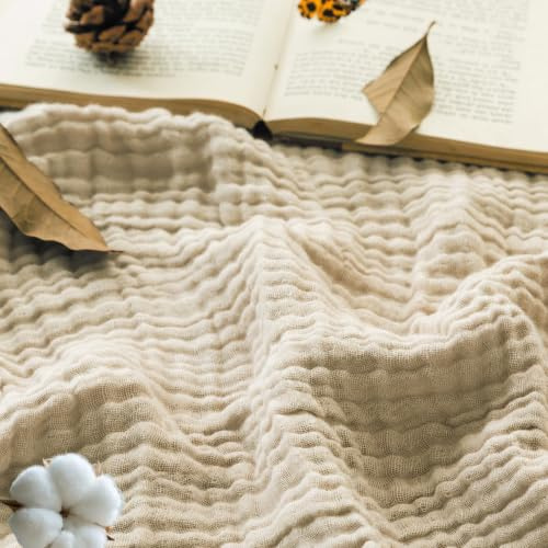 Rociveya - Coperta in mussola 100% cotone, morbida, leggera e traspirante, in garza rinfrescante per adulti, per letti, divani, divani letto e decorazioni, per tutte le stagioni (1, Beige, 150 * 200