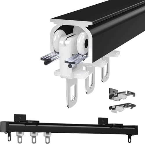 Sistema de riel de cortina de aluminio para montaje en techo, divisor de pared/habitación de 300 cm, riel negro con guías para un funcionamiento suave, ideal para decoración del hogar y gestión del