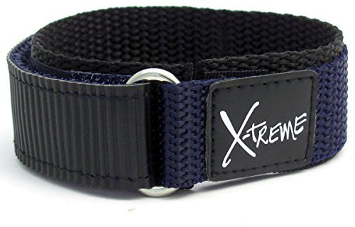 New X-Treme 20mm Tough Secure Hook & Loop Nylon Watch Band Strap Gents Men's with Ring End - Dark Blue