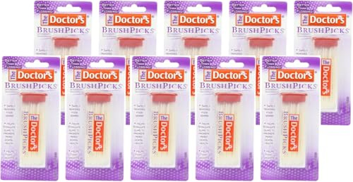 The Doctor's BrushPicks Interdental Toothpicks, Soft Rubber Dental Picks for Teeth Cleaning, Removes Food Debris, Gum Care, Portable Dispensing Case, 120 Count (Pack of 10)