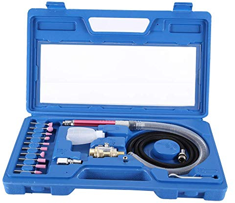 Yanmis Pneumatischer Stabschleifer Kit, 19-teilig, 54000 U/min, 3-6mm Chuck, 16mm Stift, 60l/min Luftverbrauch, Handpolieren, Gravur, Air Winkel, Werkzeugschleifmaschine