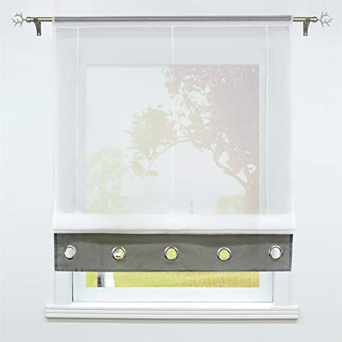SCHOAL Raffrollo mit Tunnelzug Transparente Raffgardine Modern Bändchenrollo Weiß Gardinen Voile 1 Stück BxH 120x155cm Grau