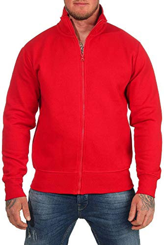 Happy Clothing Herren Sweatjacke Rot - Reißverschlussjacke ohne Kapuze mit hohem Kragen, weich gefüttert, aus Baumwollmischung, bequem geschnitten, ideal für Zuhause, Beruf oder Freizeit Größe M