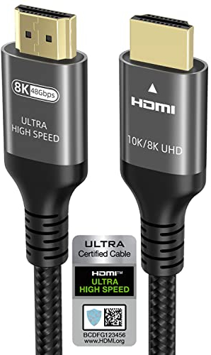 Ubluker 10K 8K 4K Cable HDMI 48Gbps 1M, Certificado Ultra Alta Velocidad HDMI® Cable 4K 240Hz 144Hz 8K60Hz 0.01ms HDR10+ ARC eARC HDCP2.3 R-oku TV PC Monitor Proyector PS5 X-box