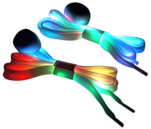 KINMINGZHU Shoelaces Light Up Laces, 3 Modes 7 Colors Flashing Colorful Shoestrings for Night Party(White)