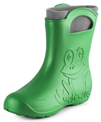 Ladeheid Bottes de pluie femme légères imperméables en mousse EVA avec doublure chaude motif grenouille semelle antidérapante poignées faciles à enfiler LA-CA-12 (Vert Émeraude, 38/39 EU)