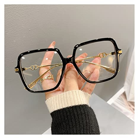 Siqiwl Lunettes Carrées surdimensionnées, Mode Anti-Bleue Métal Rétro pour Femmes, Lunettes de Vue d'Ordinateur (Color: +2, Size: Noir)