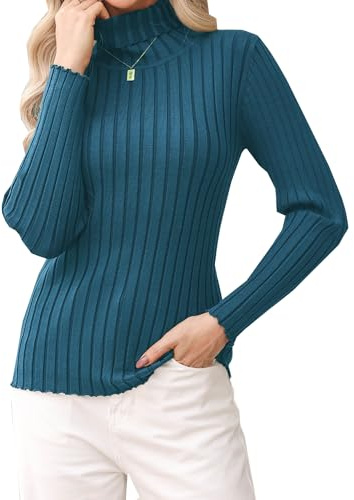 Gyabnw Pull Col Roulé Femme à Manches Longues Pull Femme Hiver Chaud Chic Basique Elástique Pull Femme Tricoté Sweater Top Elegant,Bleu,M