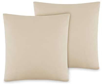 VelvetHome Deluxe 2er Set Kissenbezug 40x40 cm Made in EU Hohe Qualität Kopfkissenbezug mit Reißverschluss 100% Baumwolle Kissenhülle 40x40 Beige
