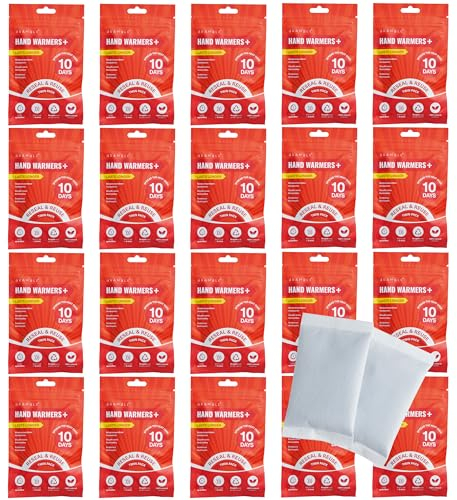 BRAMBLE 40 Handwärmer Wiederverwendbar (20 Doppelpackungen, 8 Stunden Wärme über 10 Tage) - Taschenwärmer Wärmepads für Golf, Wandern, Sport