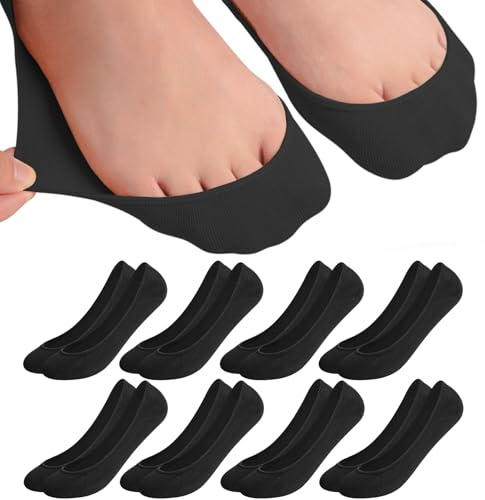 Caldodo Füßlinge Damen 39-42 8Paar Füsslinge, Unsichtbare Ballerina Socken Nahtlose No Show Söckchen Damen mit Silikonpad für Loafer Sneaker, Schwarz