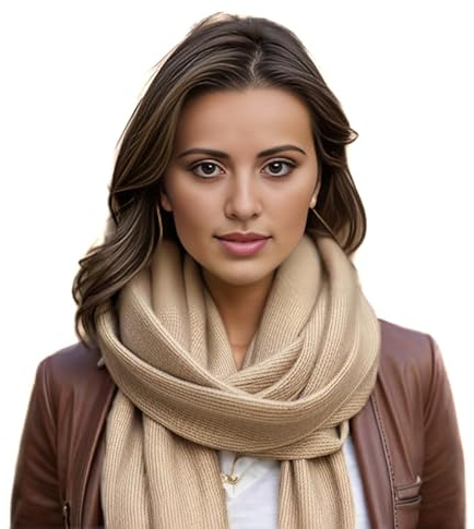 LA FERANI Damen Kaschmir Schal dünn leicht Herbst Winter 200x70 Kaschmirschal beige extra geschmeidig formelle Anlässe Casual stilvoll elegant einfarbig Uni Farbe Damenschal (Beige)