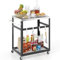 COSTWAY 2/3-tier Outdoor Grill Cart on Wheels, Pizza Oven Stand Serving Trolley with Stainless Steel Top, Handle and Hooks, Heavy Duty Food Prepare BBQ Work Table Workbench (2 Ties, 84 x 50 x 84cm)
