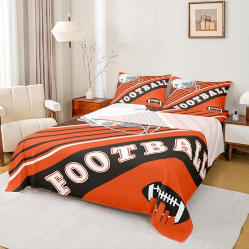 Erosebridal Football Sports Decor Full Sheet Set for Boys Girls Bedroom, American Football City Bed Sheets Set Orange and Black Football Team Sheets Graffiti 3D Helmet Bed Set 4 Pieces (Cincinnati)
