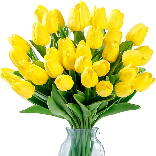 Sggvecsy 15 tulipanes artificiales de tacto real, flores de imitación de poliuretano, tallos de tulipán para boda, ramo de primavera, arreglo floral, decoración del hogar, fiesta, oficina, para el día