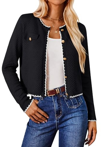 Ladies’ Elegant Casual Cardigans Loose Button Down Summer Lightweight Long Sleeve Work Office Sweater for Dress Black S