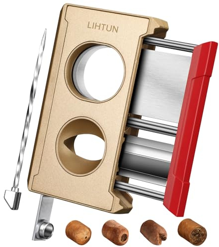 LIHTUN Tagliasigari a ghigliottina 4 in 1, One Touch, taglio dritto a V, con punzonatrice per sigari, regalo per uomini, tagliasigari a doppia lama in acciaio inox, taglia fino a 60 sigari