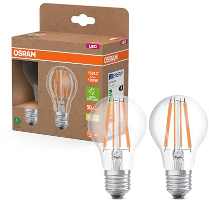 Osram LED Superstar Classic LED-Lampe A 100 in klassischer Kolbenform, klarer Glaskörper, 7.2 W, 1521 lm, E27 Fassung, warmweißes Licht mit 2700 K, EEK A, 60 mm Durchmesser, 2-Pack