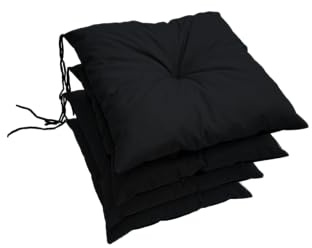 4er Set Stuhlkissen wasserabweisend UV-beständig 40 x 40 x 6 cm | Polsterauflage für Stühle/Bänke | Sitzkissen Stuhlauflage für Haus und Garten | Für den Innen- und Außenbereich geeignet, Schwarz