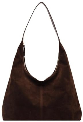 Generisch Damen Suede Tote Bag, Braun, 39x25x10 cm (Handbag 34cm), Hobo, Schnalle, Handytasche, Kunstleder, Schultergurt, Suede, Tote, Hobo, Tasche