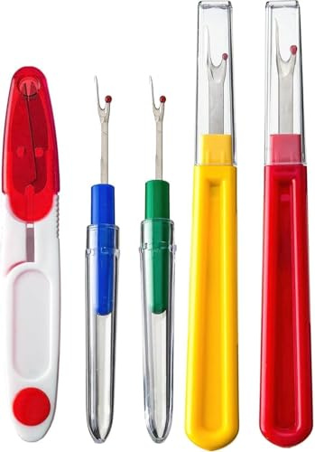5 Pcs Seam Ripper Set, Big and Small Sewing Stitch, Stitching Thread Unpicker, Seam Rippers for Sewing, Stitch Ripper with Scissor, Storage Bag, for Open Seams Hemming Seams | Thread Remover Tools with Sewing Scissors for Unpicking Seams Hemming Alterations Quilting and Repairs