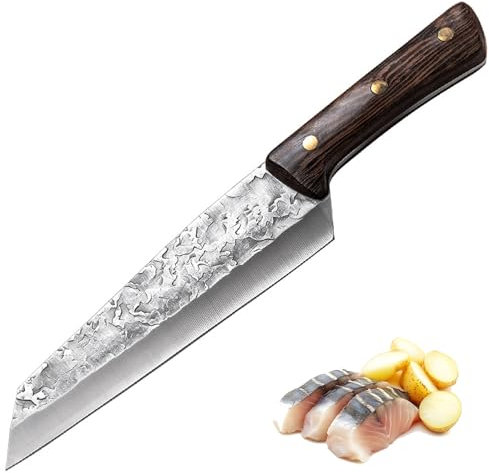 Fubinaty 7 Inch Professional Kiritsuke Chef's Knife - Handmade Forged High Carbon Steel Full Tang Kitchen with Wooden Handle
