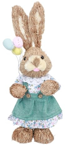 Alipis Colourful Straw Woven Bunny Figurine Handmade Rabbit Craft Easter Garden Ornament Assorted style 35cm