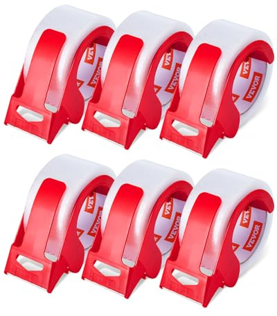 VEVOR Nastro da Imballaggio Trasparente, Anima 76,2 mm 6 Rotoli, 47,8 mm x 65 Iarde di Nastro da Imballaggio con Distributore, Nastro da Imballaggio Resistente da 0,068 mm per Traslochi, Spedizione