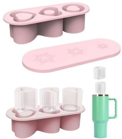 Bandeja de cubitos de hielo para vaso Stanley de 30 a 40 onzas, 3 moldes de silicona con tapa y contenedor para congelador, bebida helada, jugo, whisky, café (rosa)